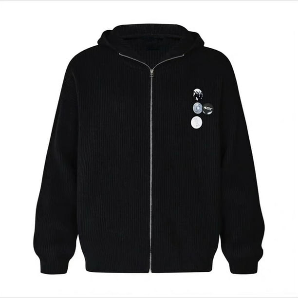 Suéter Y2k con insignia para hombre, jersey de manga larga, prendas de vestir exteriores con cremallera, cárdigan de punto, suéteres masculinos, ropa de punto holgada de moda para invierno