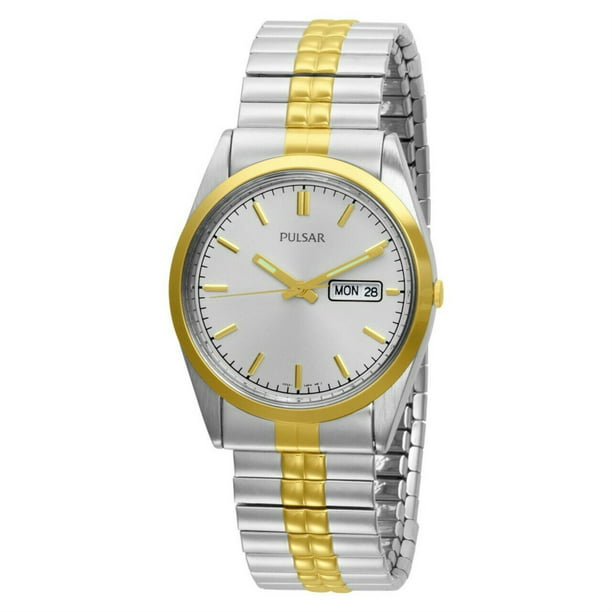 Pulsar PXF110 Men's Dress Two-Tone Stainless Steel Expansion Band Day Date  Watch 