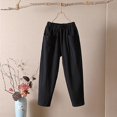 thumbnail image 3 of Charmgo Womens Capris for Summer, Women's Fashion Solid Color Cotton Flax Elastic Long Pants Beach Leisure Trousers Linen Pants for Women Trendy, Capri Pants for Women Black, 3 of 3