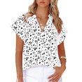thumbnail image 2 of Top de verano para mujer, cuello en V, manga corta holgada, estampado de lunares, botón frontal, informal, cómoda camisa de verano, 2 of 6