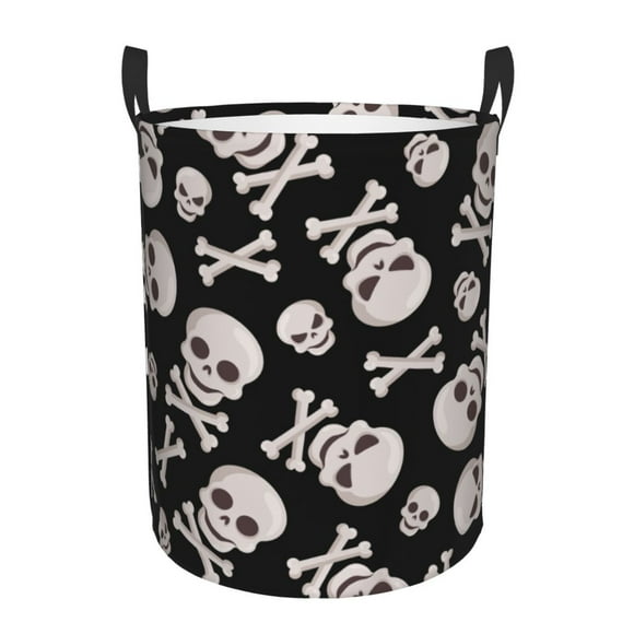 Fotbe black white Skull bone Cesto de Ropa con Asas, Cesto Impermeable de Gran Capacidad, Bolsa de Lavado para Dormitorio, Cesto de Ropa con Ruedas y Asas-Small