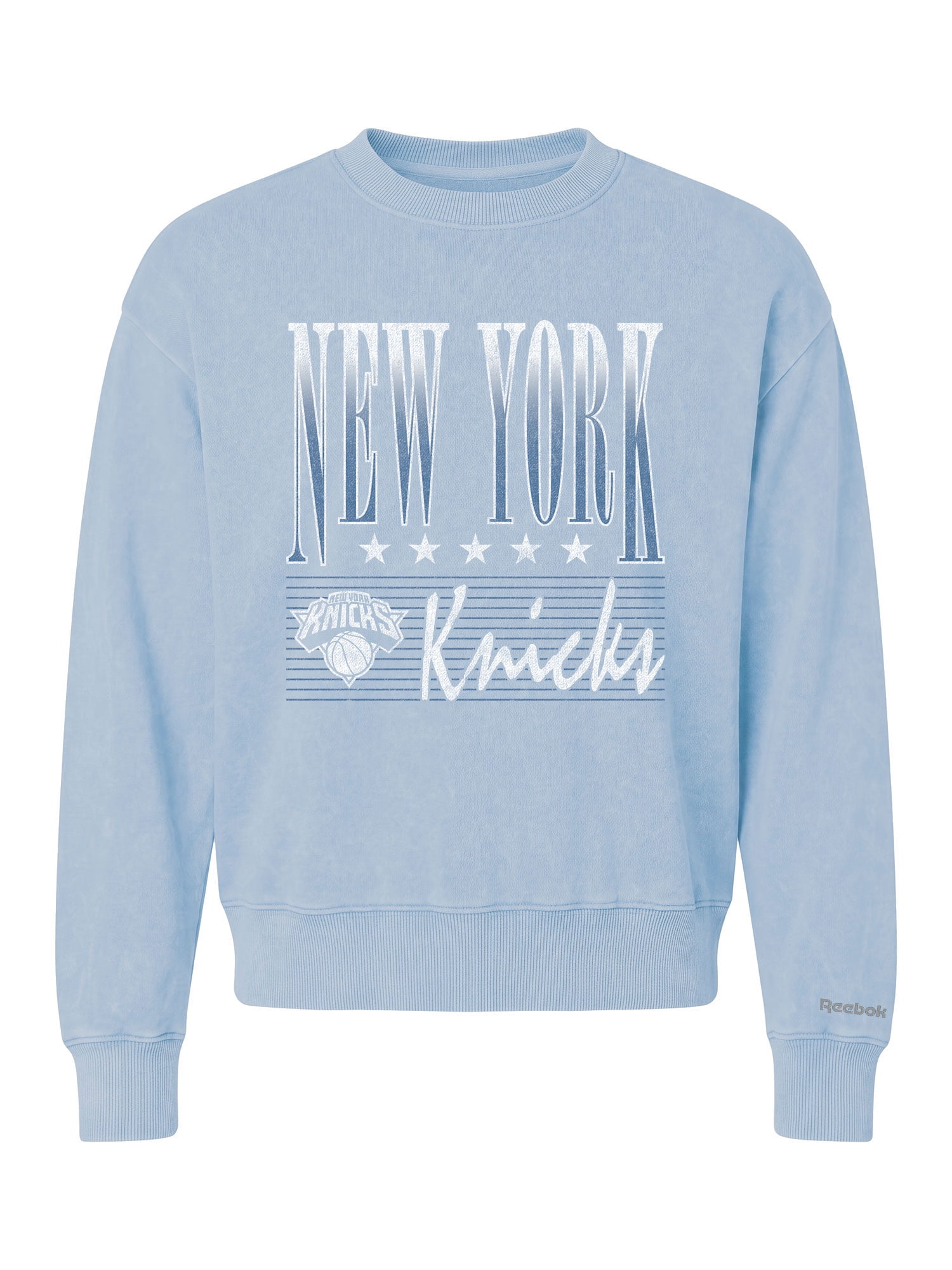 New York Knicks Reebok Womens Denim Wash Mock Neck Sweatshirt