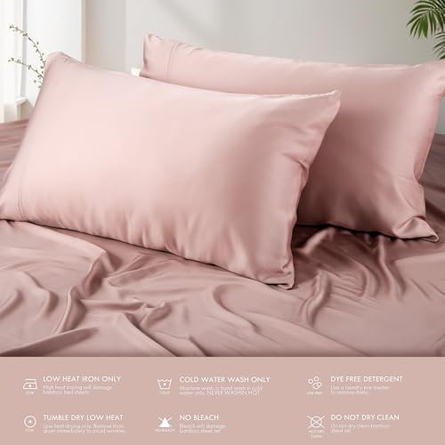 ClevaHome 100% Organic Cooling Bamboo Bed Sheets, 4 Pieces Queen Sheets Set, Luxuriously Soft, Cooling, Double Stitching, 16" Deep Pockets (Queen, Pink)