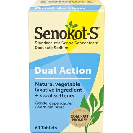 Senokot-S Dual Action, 60 Count, Natural Vegetable Laxative Plus Stool Softener, Gentle Dependable Overnight Relief of Occasional (Best Yogurt For Constipation)