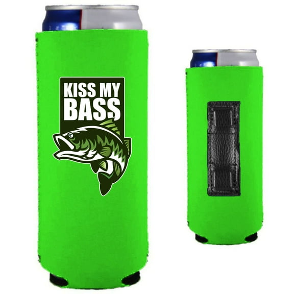 Kiss My Bass Magnetic Slim Can Coolie (Neon Green)