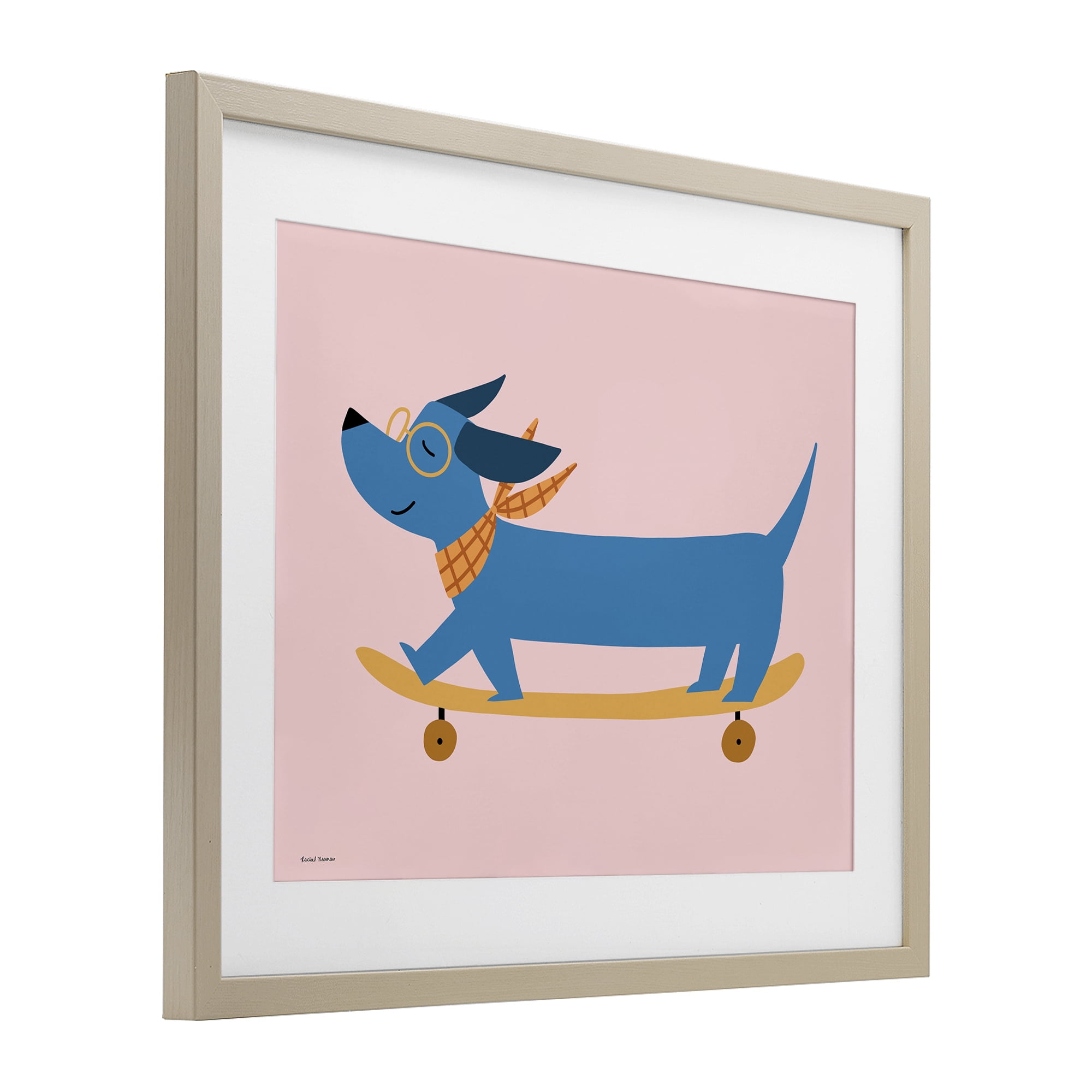 Stupell Industries Skateboarding Wiener Dog Birch Framed Print Under Glass, design by Rachel Nieman