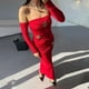 thumbnail image 2 of Gathered Long Sleeve One Shoulder Dress High Waist Pleated Bodycon Long Skirt Sexy Solid Color Milk Silk, 2 of 4