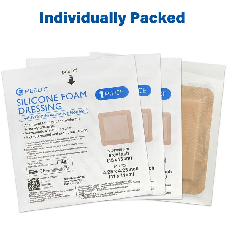 white christmas dresses Silicone Foam Adhesive Border Waterproof Bandages and Dressing 4 in x 4 in (5 Pack) main image 1
