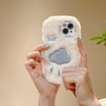 thumbnail image 3 of Compatible with iPhone 15 Plush Furry Case Cute Cloud Pattern Phone Cover for Women Girls Girly Winter Soft TPU Warm Fuzzy Shockproof Protective Phone Cover, White, 3 of 12