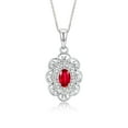 thumbnail image 2 of RYLOS Matching Set Sterling Silver Floral Halo Pendant Necklace & Ring. Gemstone &  Diamonds, 18" Chain. 6X4MM  Ruby July Birthstone; Size 7, 2 of 6