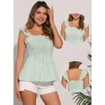 thumbnail image 2 of DARING DIVA Women's Gingham Peplum Square Neck Sleeveless Plaid Blouse XL Light Green, 2 of 7