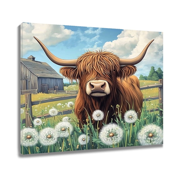 NEONWE Farmhouse Cow Wall Art Rustic Farm Animal Canvas Wall Decor Cute Country Cattle Picture Print Framed Artwork Living Room Bedroom Bathroom Office Home Wall Decor,8x10 Inches