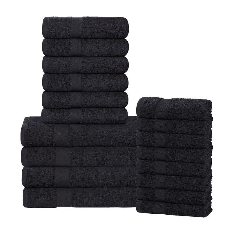 Superior Franklin 18-Piece Cotton Towel Set, Super Soft Quick Dry Fade Resistant Towels, Black