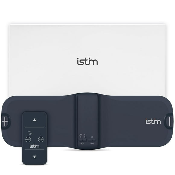 Estimulador muscular inalámbrico iStim X1 con unidad TENS de calor para aliviar el dolor de espalda. Masajeador recargable con control remoto, intensidad de 15 y almohadillas de gel japonesas.