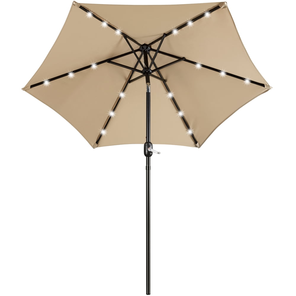 Renwick 7.5ft Patio Market Umbrella with 6 Ribs & 18 LED Solar Lights, Tan
