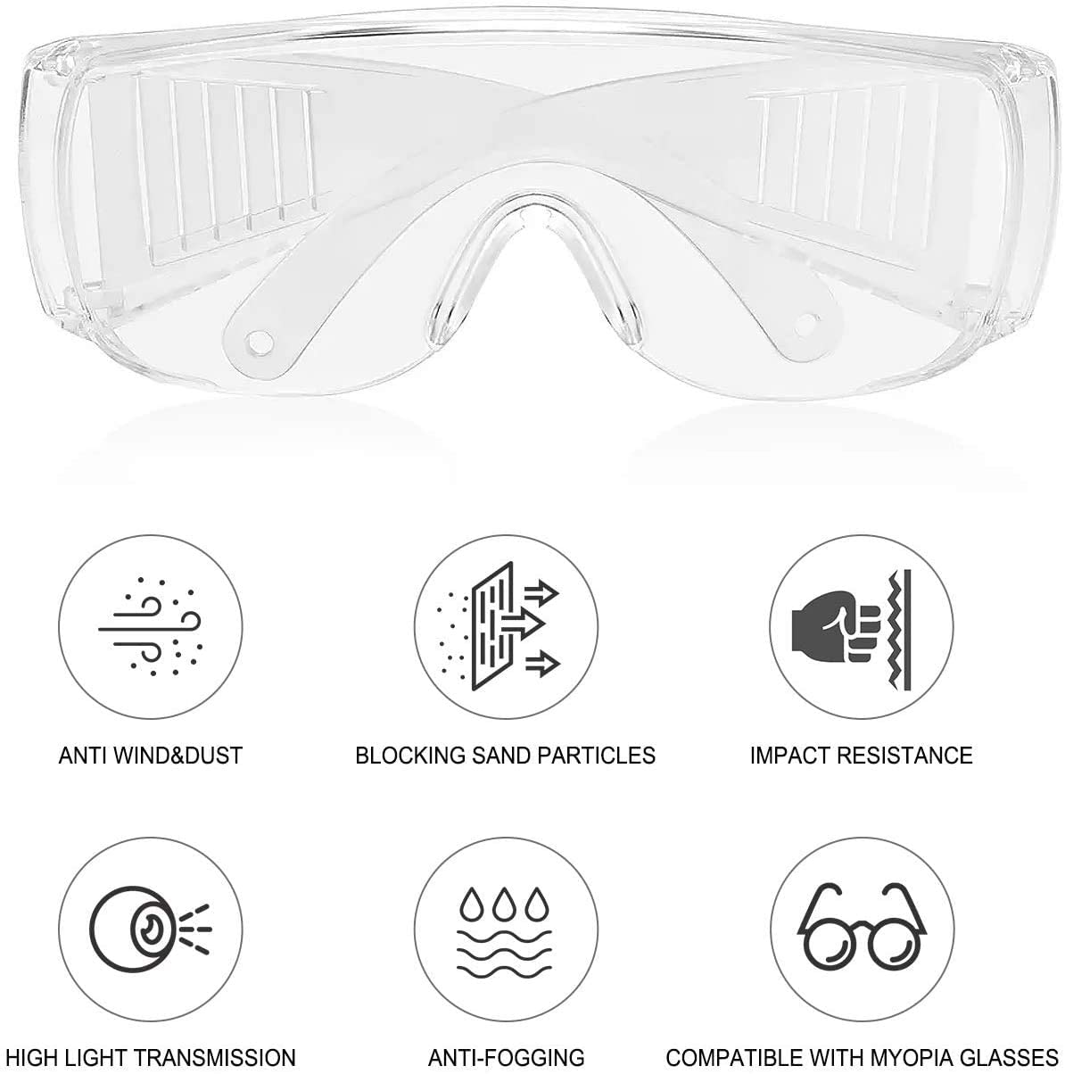 Alrisco Protective Eyewear Safety Goggles Clear Anti-fog Anti-Scratch Safety Glasses over Prescription Glasses, Transparent Frame Light Weight and Comfortable - image 5 of 7