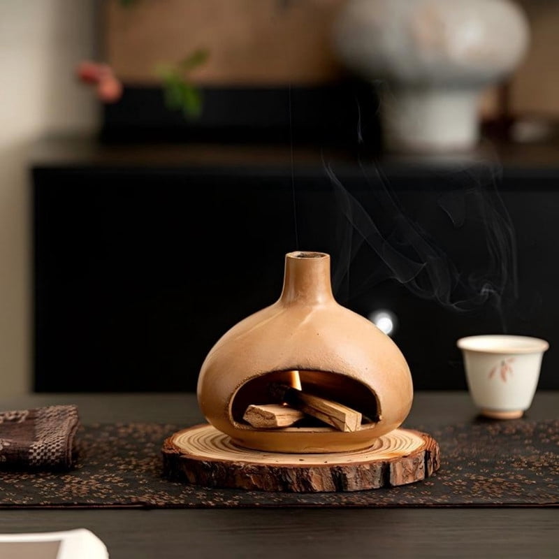 Minimalist Terracotta Dome Palo Santo Holder - Ceramic Incense Burner with Ash Catcher, Earthy Hut Design Palo Santo Holder Stick Holder for Smudging, Meditation, Yoga & Boho Home Decor-Black
