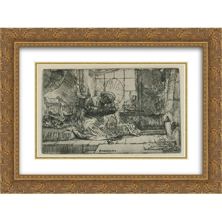 Rembrandt Cat Charm - Rembrandt 2x Matted 24x20 Gold Ornate Framed Art Print 'The Holy Family with a cat'