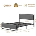 thumbnail image 2 of Homhougo Queen Size Bed Frame, Metal Platform Bed with Curved Upholstered Headboard and Footboard,10.3'' Underbed Space, Strong Slats Support, No Box Spring Needed, Grey, 2 of 13