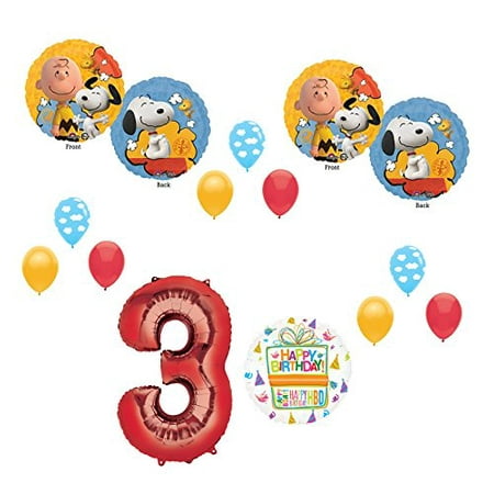 Charlie brown and Snoopy Peanuts 3rd Birthday Party Supplies and Balloon Bouquet Decorations