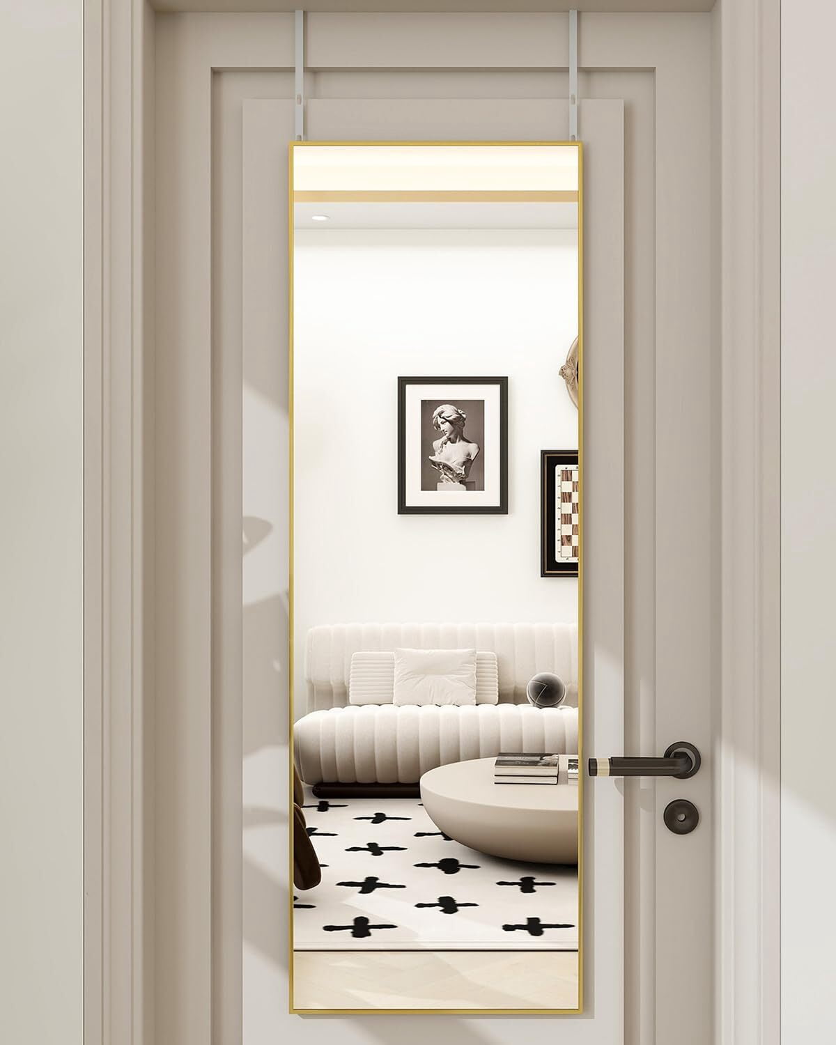AnyRose Full Length Mirror 16" x 50" Aluminum Alloy Over The Door Mirror Large Hanging Mirrors Wall Mounted,Gold