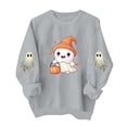 thumbnail image 2 of Mifsaly Womens Funny Novelty Halloween Ghost Graphic Pullover Sweatshirt Casual Long Sleeve Crewneck Fleece Tops Cozy Autumn for Everyday Outfits Gray,XXL, 2 of 5