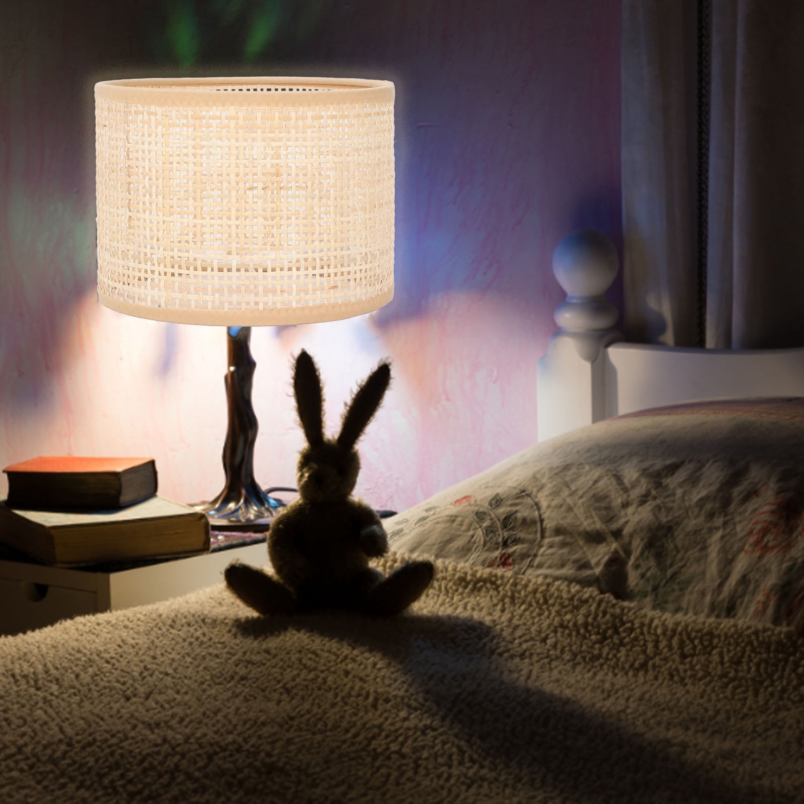 Riousery Square Rattan Lamp Shade Replacement Woven Basket Chandelier Vintage Hanging Table Floor Light Cover for E27 E14 Bulb 6.3 inches / 16 cm Beige