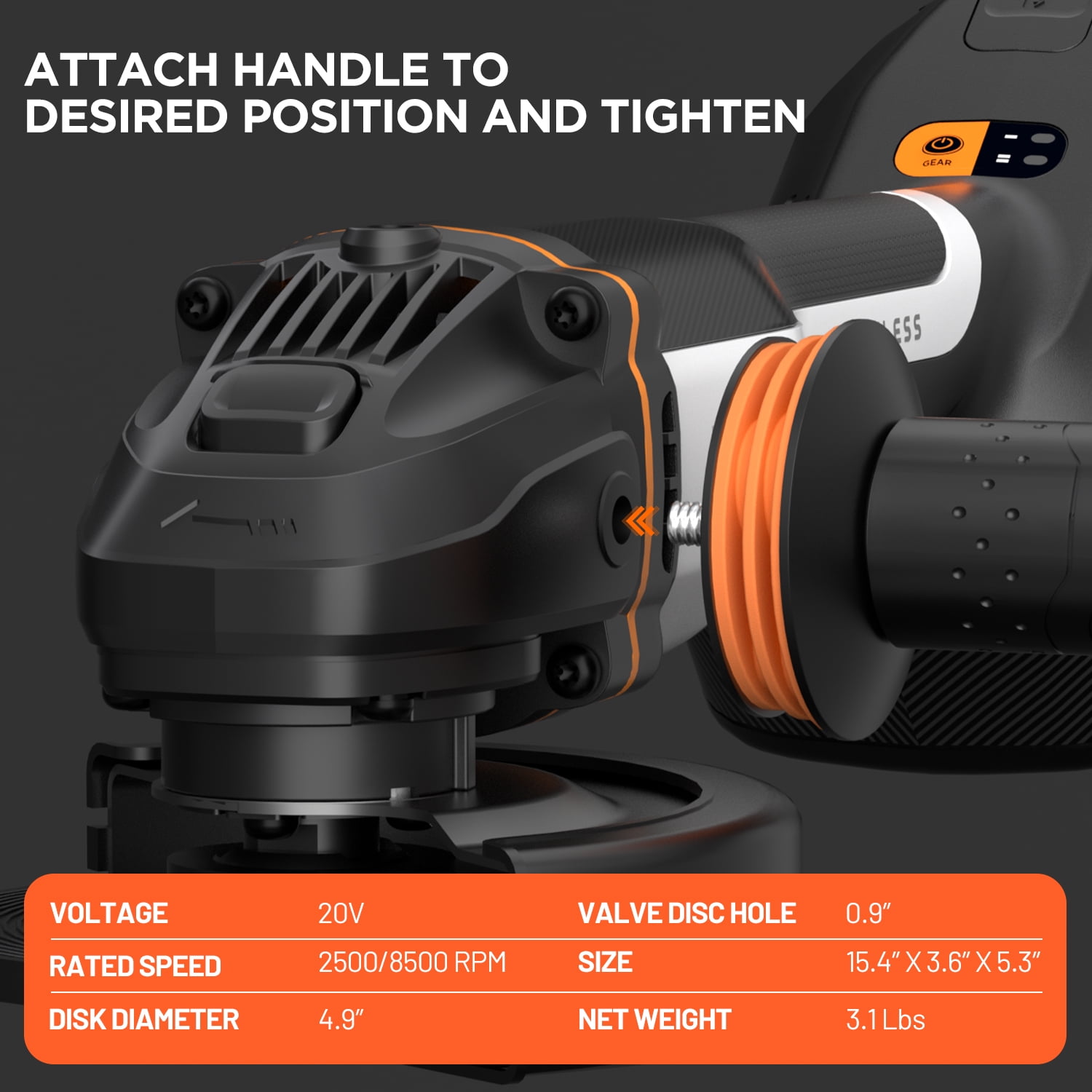 Litheli 20V Cordless Angle Grinder, 4.9″ Grinders Power Tools, Battery Cut-Off Tool, with 8500RPM Brushless Motor and 4.0 Ah Battery