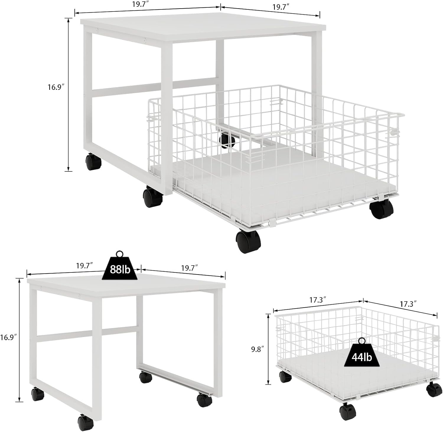 Natwind 19.7x19.7in Mobile Mini Fridge Stand with Large Capacity Storage Beverage Refrigerator Table with Wheels Rolling Compact Fridge Cart