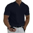 thumbnail image 2 of Prolriy Camisetas para hombre Primavera Verano Casual Cuello en V Sólido Manga Corta Camiseta Blusa Superior Camisas para hombre Azul 1 M, 2 of 8