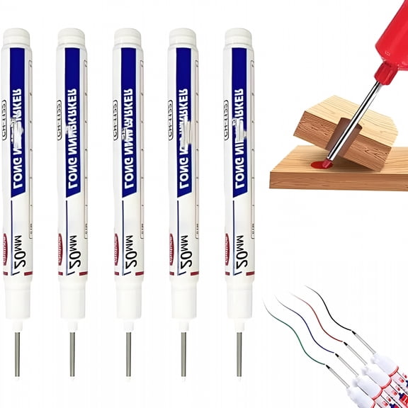 CCOCC 5 Pack Long Head Deep Hole Marker Pens,20mm Deep Reach Metal Marking Pen,Quick-dry Waterproof Long Nib Marker,Colorful Carpenter Deep Reach Markers Construction Markers Tool