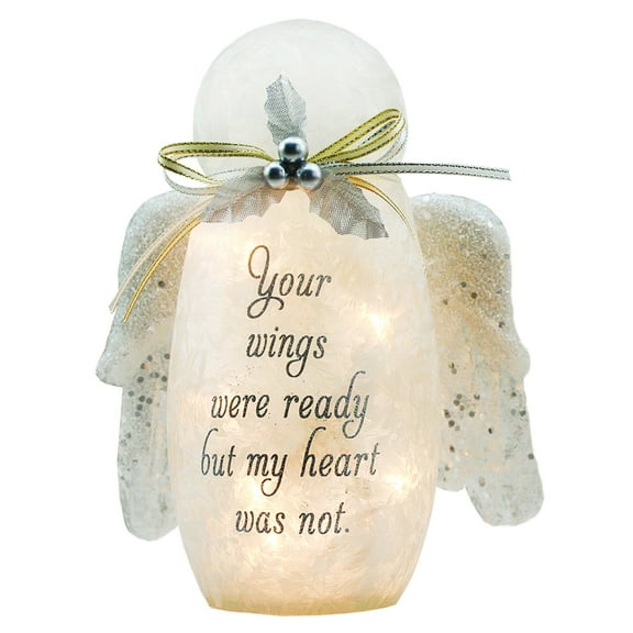 Stony Creek Your Wings Were Ready Memorial, Sympathy, Bereavement Lighted Glass Angel 7.5 x 5.1 x 3.1" Inspirational - NEW