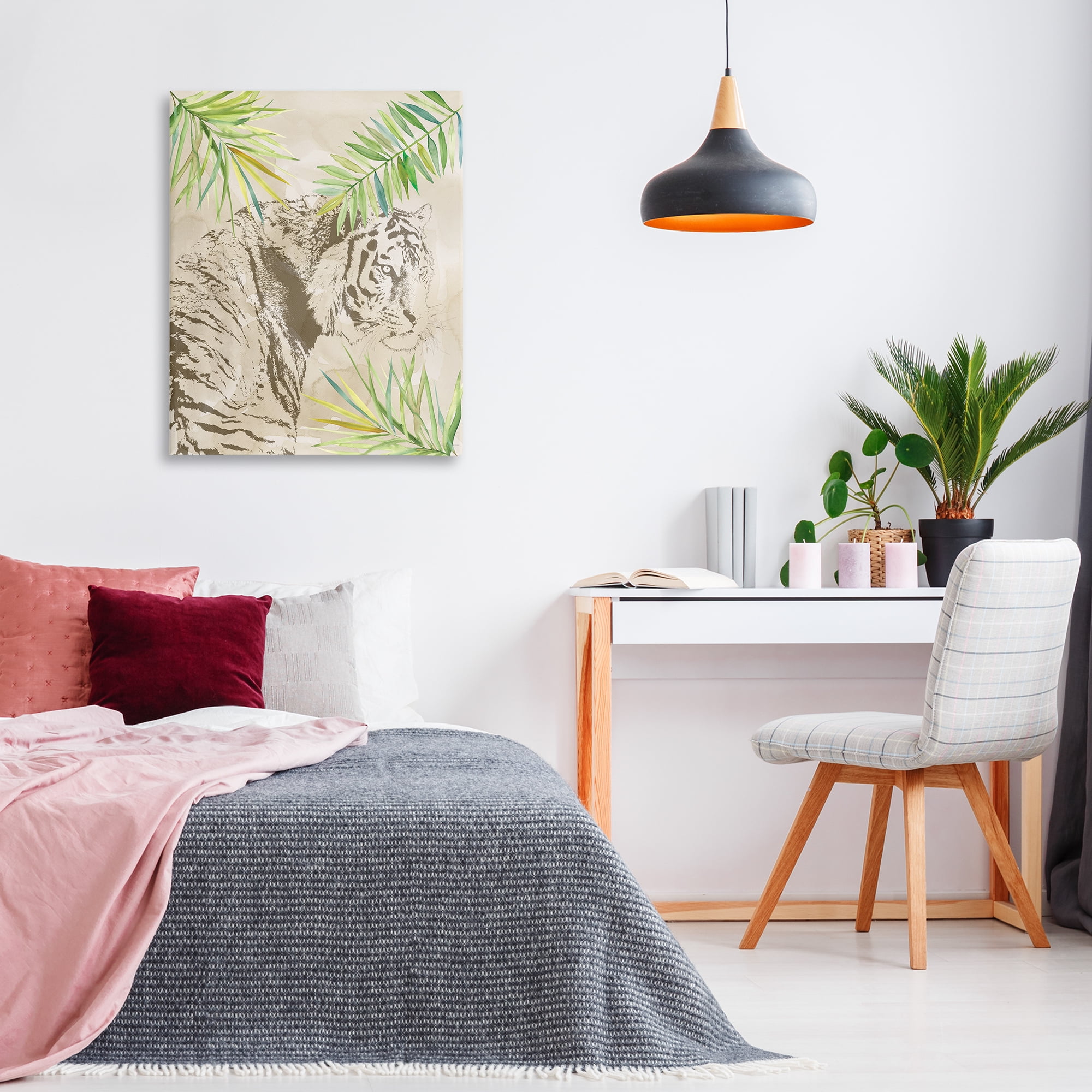 Stupell Industries Tiger Impression & Palms Animals Painting Wrapped Canvas Art Print Wall Art, 30 x 40