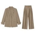 thumbnail image 6 of BRELIL Women Plus Size Two Piece Lounge Set Open Front Long Sleeve Blazer Wide Leg Pants Matching Solid Casual Elegant Tracksuit Travel Vacation Outfits, Beige XL, 6 of 6