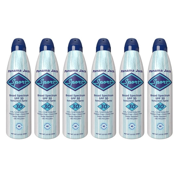 Panama Jack Sport Sunscreen Spray - SPF 30, Broad Spectrum UVA/UVB Protection, PABA, Paraben, Gluten & Cruelty Free, Water Resistant (80 Minutes), 5.5 OZ (Pack of 6)