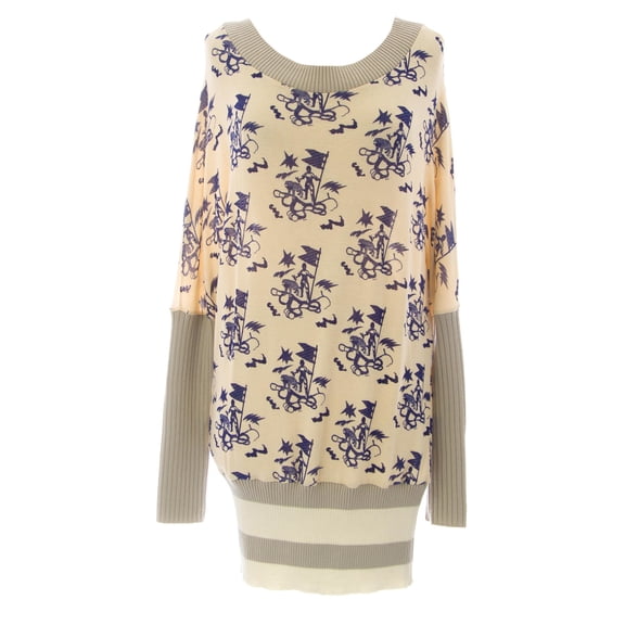 ETERNAL CHILD Women's Beige/Grey Batwing Printed Tunic Sweater Sz S NEW