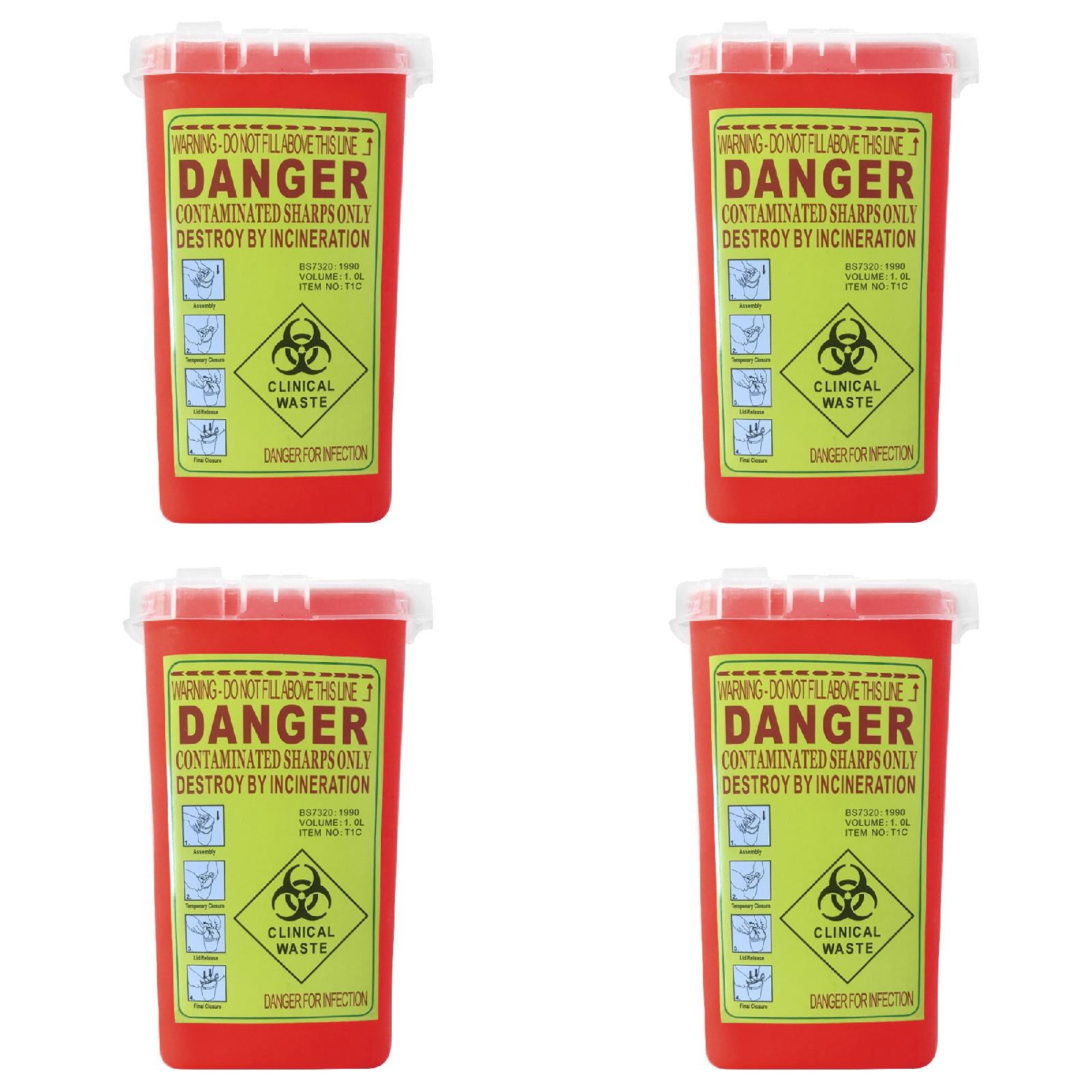 Red Sharps Container Biohazard Needle Disposal Container, 15.5x10x10 cm, Red 4PCS