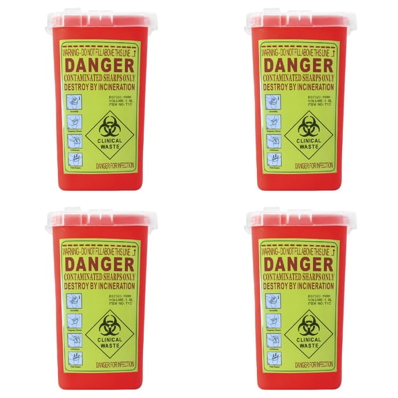 Red Sharps Container Biohazard Needle Disposal Container, 15.5x10x10 cm, Red 4PCS