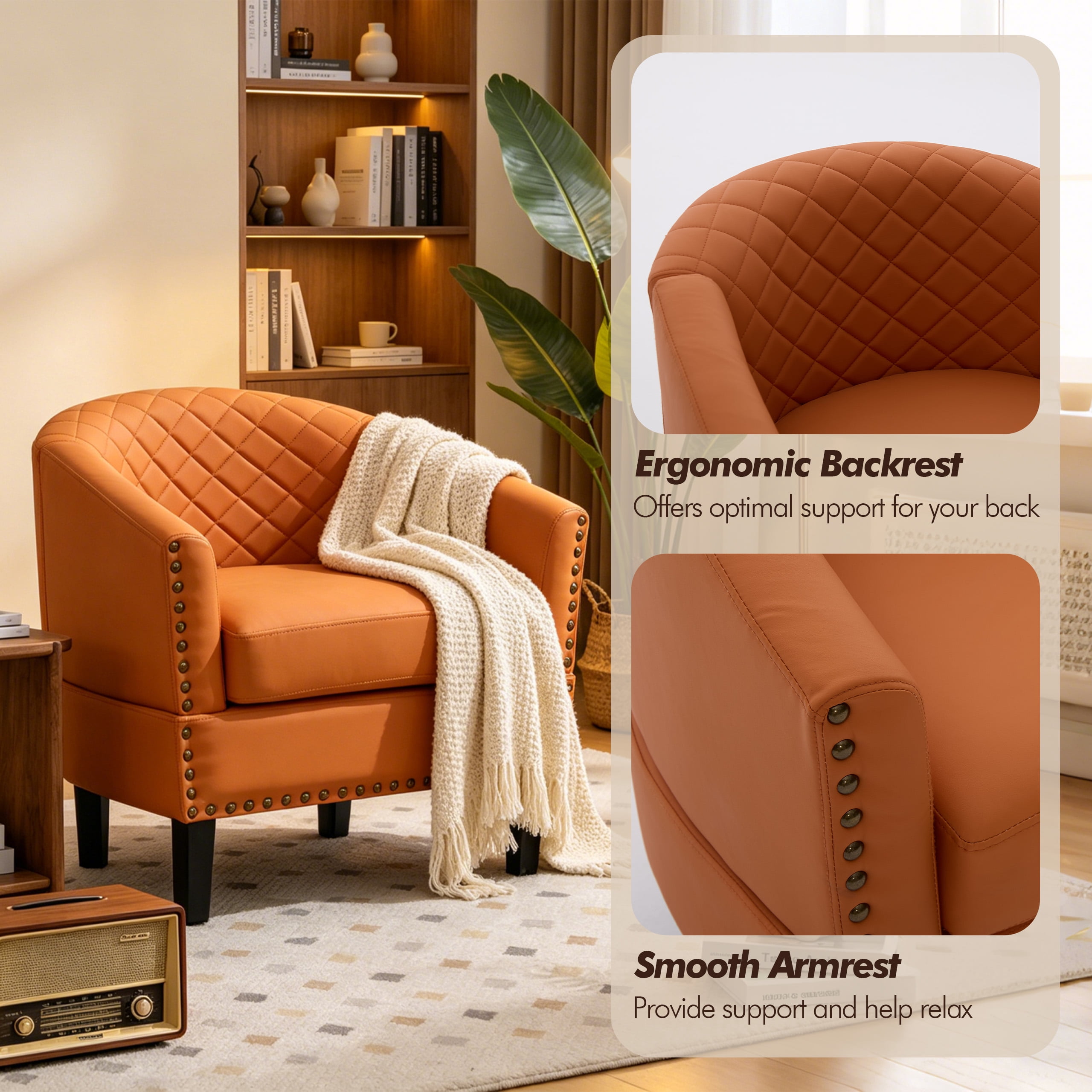 MOONMISS Barrel Accent Chair Club Armchairs Comfy chairs for Living Room, Bedroom,Orange