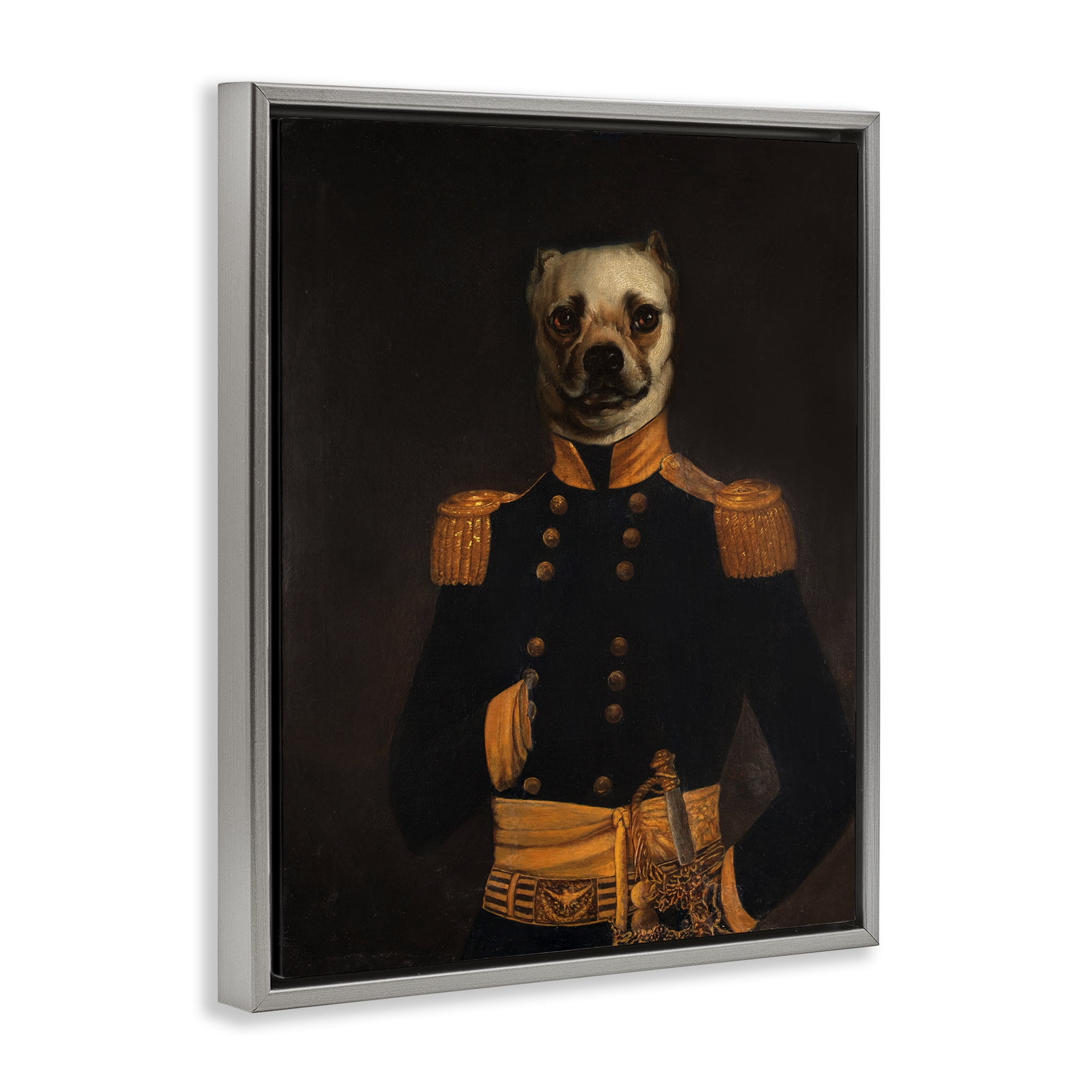 Stupell Industries Colonial Military Dog Animals & Insects Painting Gray Floater Framed Canvas Art Print Wall Art, 17 x 21