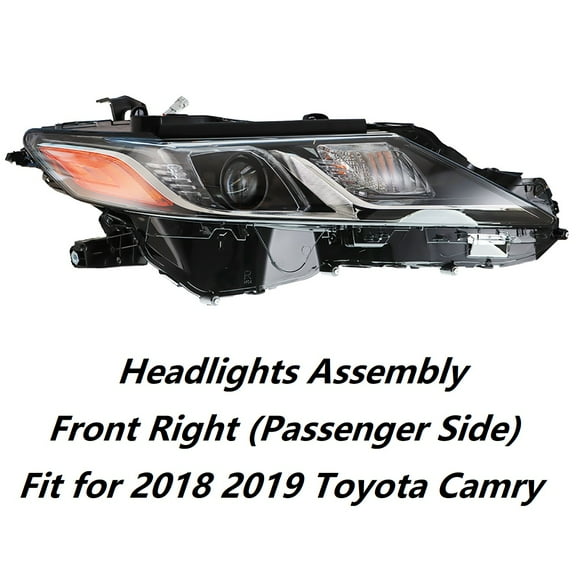 Headlights Assembly Black Headlamp Housing Fit for 2018 2019 Toyota Camry, Front Right (Passenger Side)