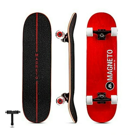 Magneto All-Terrain Cruiser Skateboard - Soft 78A Wheels for Smooth Cruising - Complete Skateboard for Teens & Adults - 31.5" x 8.5", Red