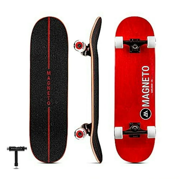 Magneto SUV Complete Skateboards | Fully Assembled 31.5" x 8.5" Standard Size | 7 Layer Canadian Maple Deck | Designed for All Types of Riding | for Kids, Adults, Teens | Free Skate Tool | Red