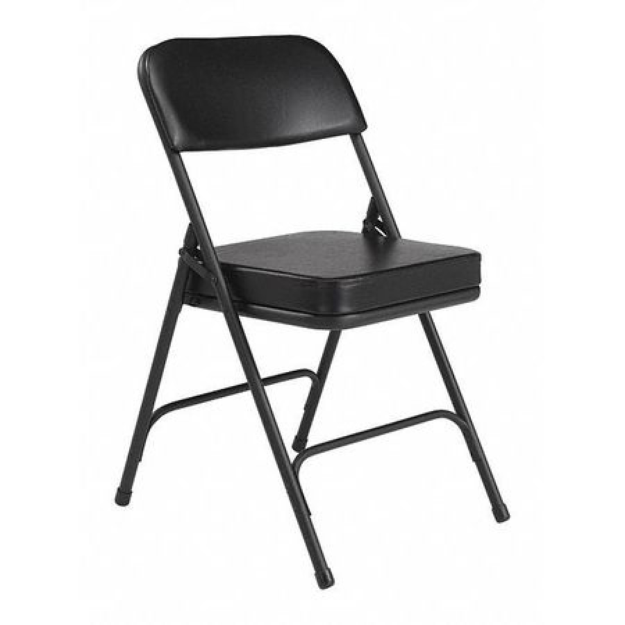 2 Pack Black NPS 3200 Series Premium 2 Vinyl Upholstered Double Hinge Folding Chair