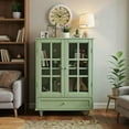 thumbnail image 2 of Spaco Minimalism Buffet Cabinet with Double Glass Doors and Drawer, Modern Wooden Storage Sideboard Cupboard for Indoor as Kitchen, Dining Room, Green, 2 of 9