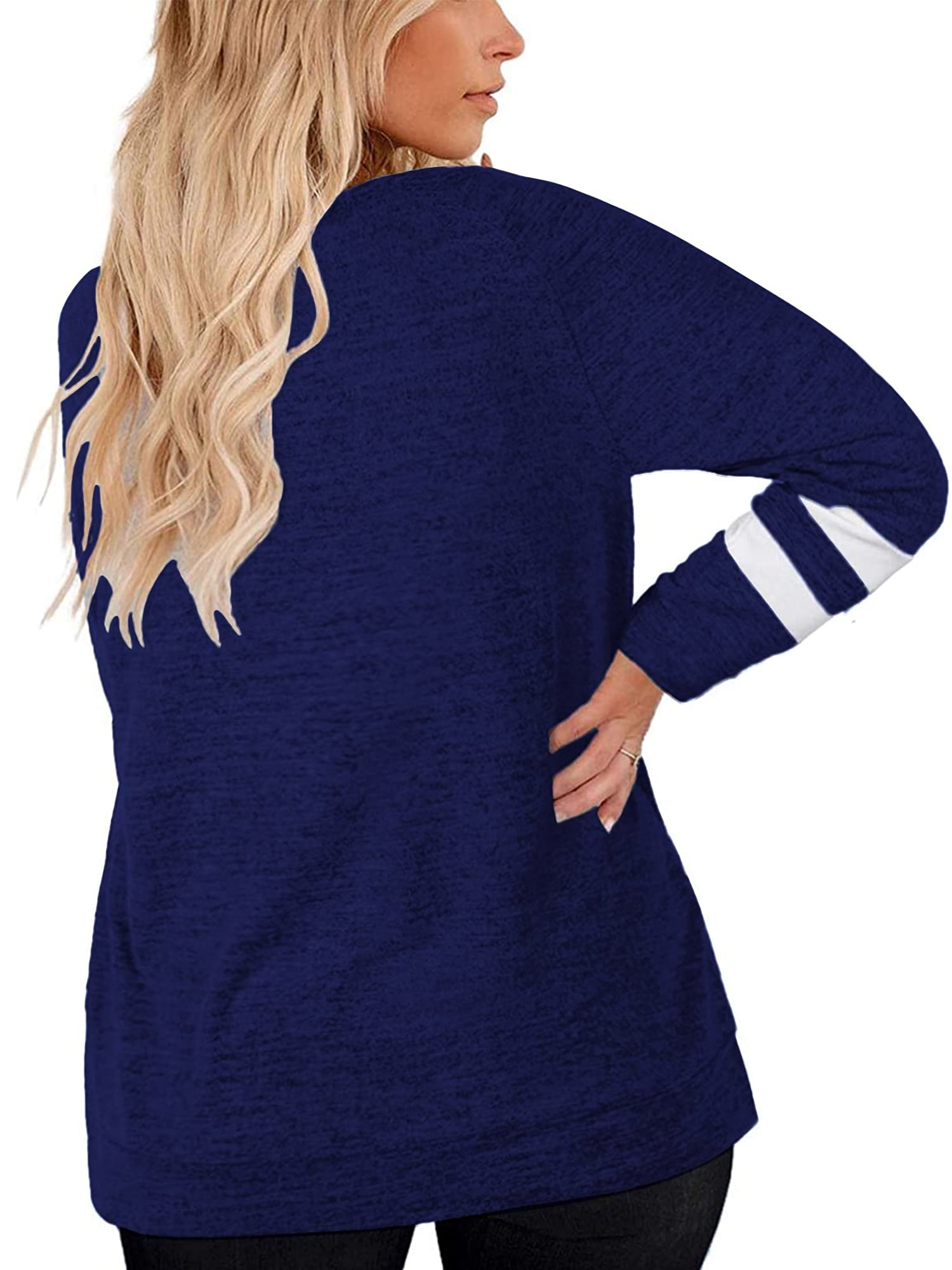 Women's Plus Size T Shirts Long Sleeve Color Block Tops Casual
