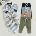thumbnail image 3 of Ropa de rayas acanaladas para bebés, trajes para niños pequeños, Pelele de algodón suave de manga larga, pantalones, conjunto de 2 piezas, prendas de vestir para niños pequeños, Otoño, nuevo, 3 of 4
