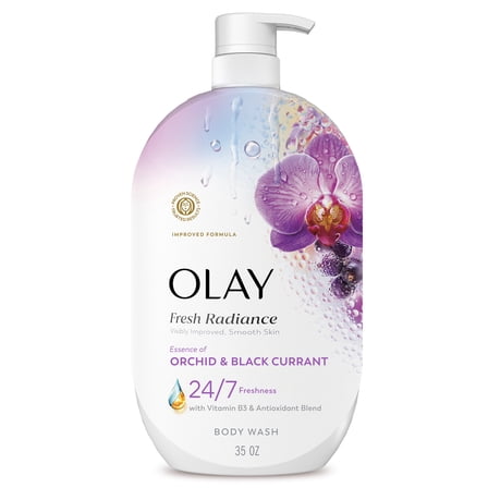 Olay Fresh Radiance Body Wash with Essence of Orchid and Black Currant, Vitamin B3 and Antioxidant Blend, 35oz