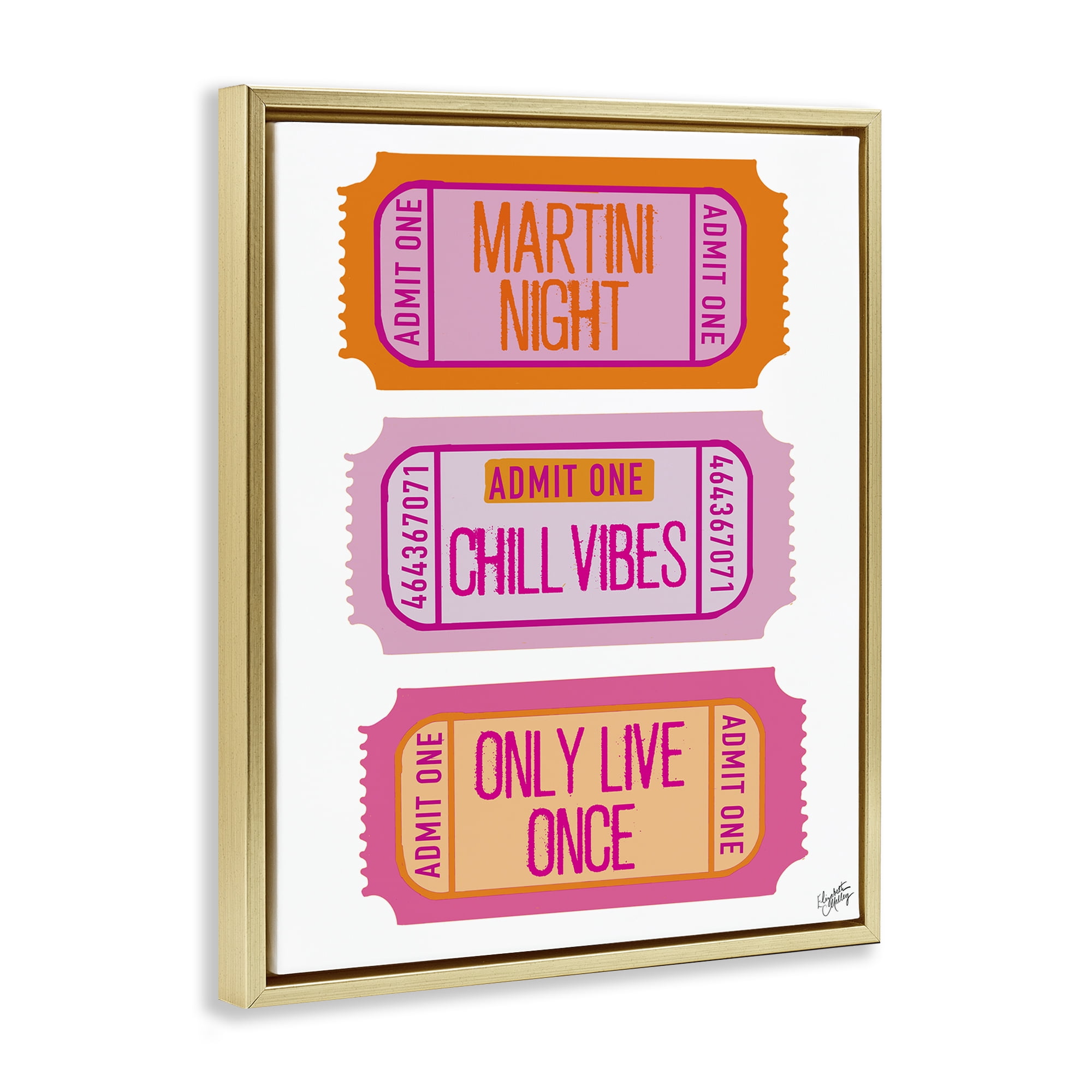 Stupell Industries Fun Party Phrase Tickets Text & Numbers Painting Gold Floater Framed Canvas Art Print Wall Art, 25 x 31