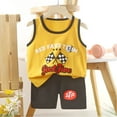 thumbnail image 2 of HCNTES 2Pcs Toddler Baby Shorts Set Clothes Girl Girl Summer Geometric Print Short Sleeve T-Shirts and Shorts Trendy Summer Outfits 3-4 Years Yellow, 2 of 4
